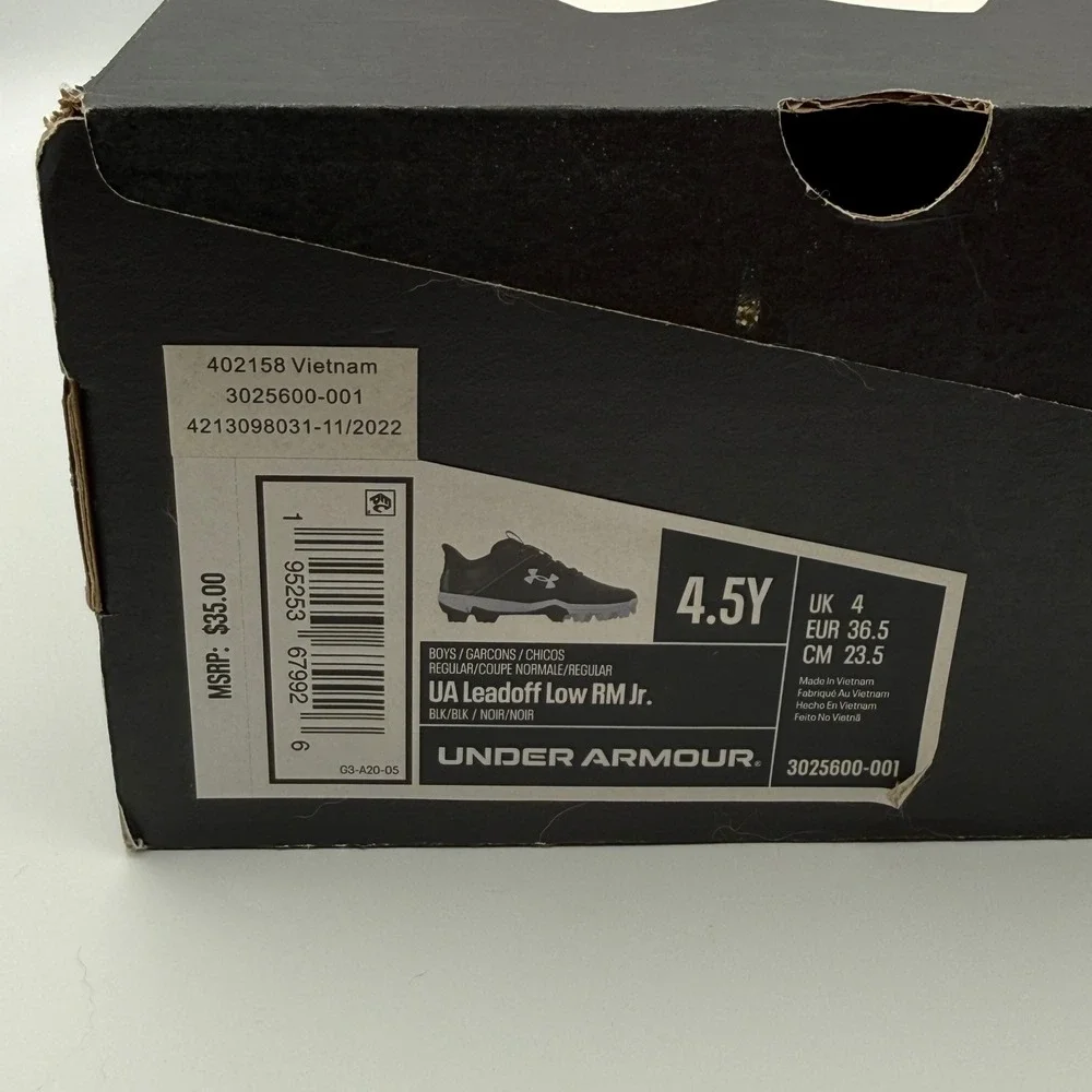 Under Armour Leadoff RM Baseball Cleats Kids 1.5Y Black White 3025593-001